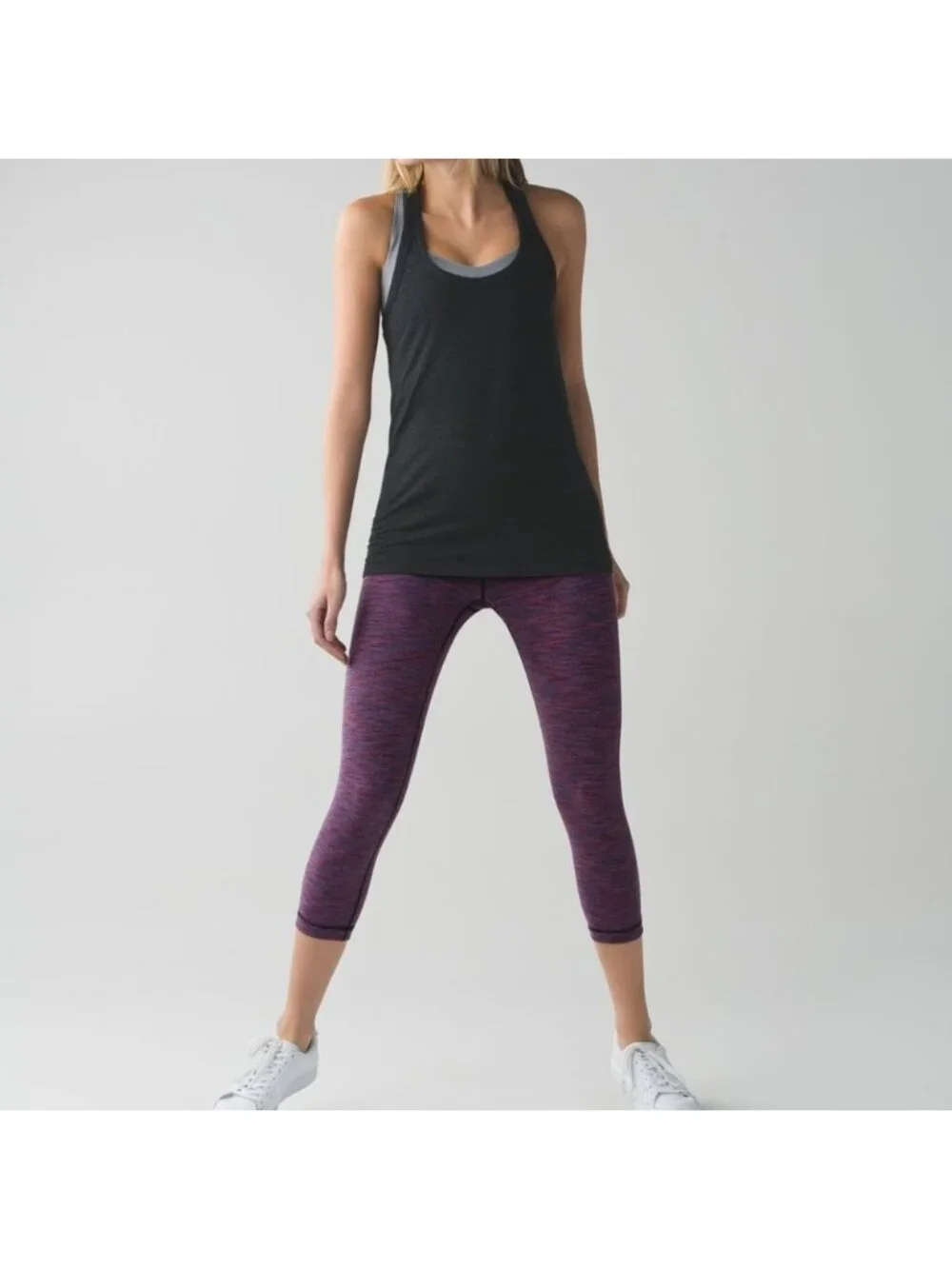 Lululemon Wunder Under Crop II (Roll Down)Diamond Jacquard Space Dye Naval Blu